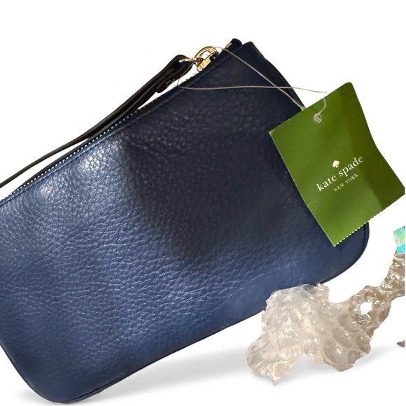 Kate Spade leather zippered Chrissy wristlet navy NWT - Picture 6 of 8